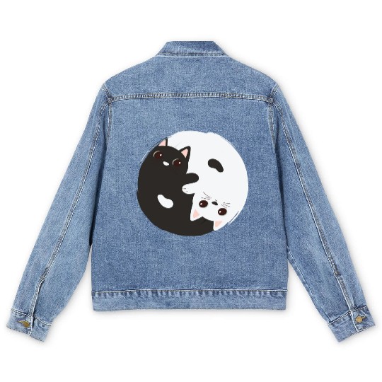 ying yang cat Men's Denim Jackets