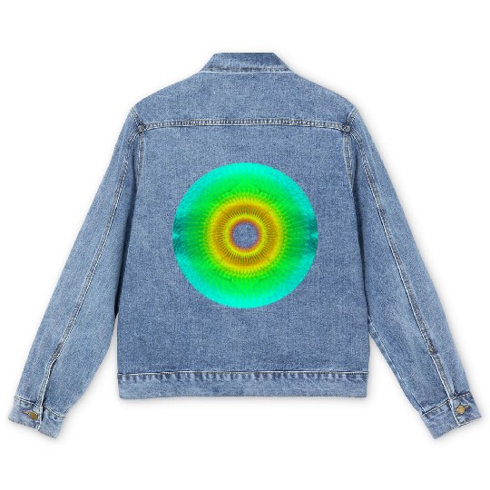 Golden Mint Green Geometrical Sun Circle Pattern Men's Denim Jackets