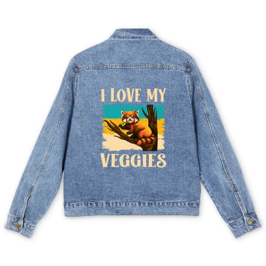 I Love My Veggies Red Panda Zookeeper Wildlife Men's Denim Jackets