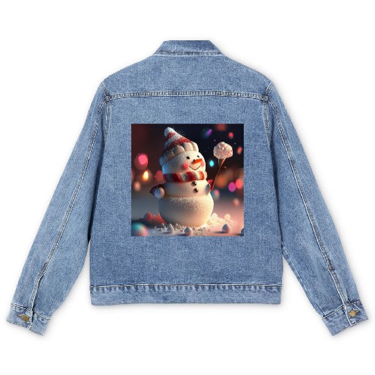Snowman holding Candy Men's Denim Jackets
