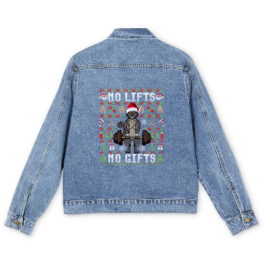 Funny No Lifts No Gifts Ugly Christmas Workout Men's Denim Jackets