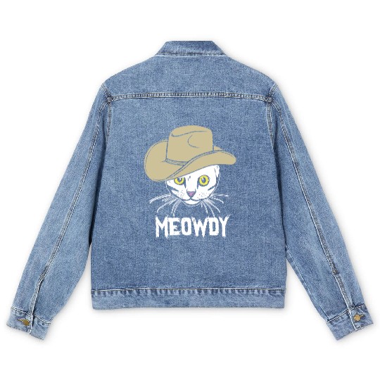 Meowdy Funny Cat Cowboy Hat Design Men's Denim Jackets