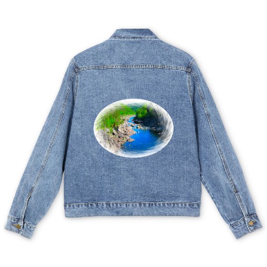 A river running through a valley in the wilderness Men's Denim Jackets
