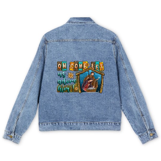 Oh Come Let Us Adore Him Men's Denim Jackets