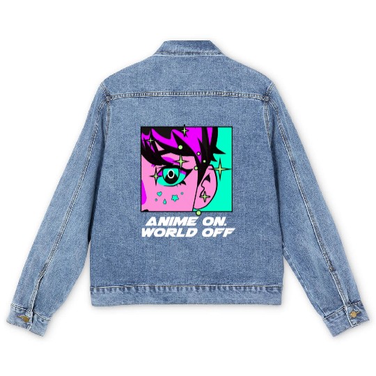 Anime On World Off Funny Japanese Humor Japan Anim Men's Denim Jackets