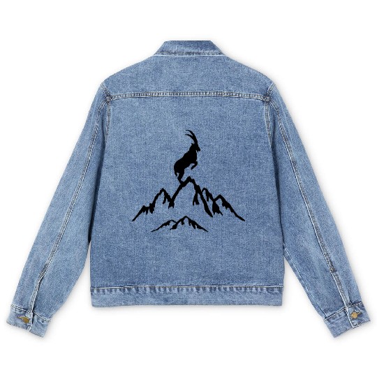 Mountain and Ibex, Mountains and Mountain goat Men's Denim Jackets