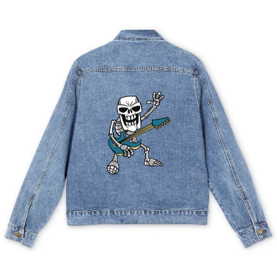 Rock & Roll Skeleton Guitar Music Lover Rockstar Men's Denim Jackets