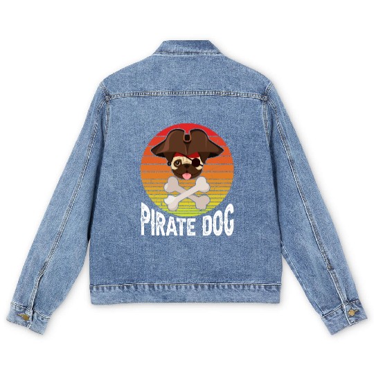 Pug Pirate Dog Men's Denim Jackets