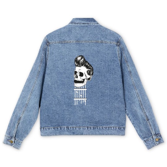 Rock N Roll Skeleton Head -Sweet Rock On Guitar Men's Denim Jackets