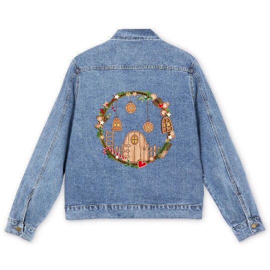 Elf door in Christmas wreath for Christmas Men's Denim Jackets