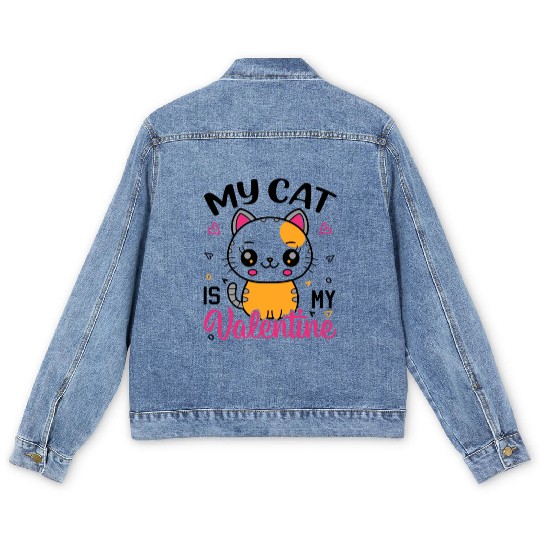 My Cat is my Valentine Valentines Day Men's Denim Jackets