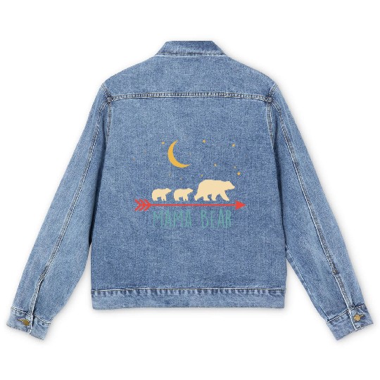 Retro Mama Bear With 2 Cubs Men's Denim Jackets