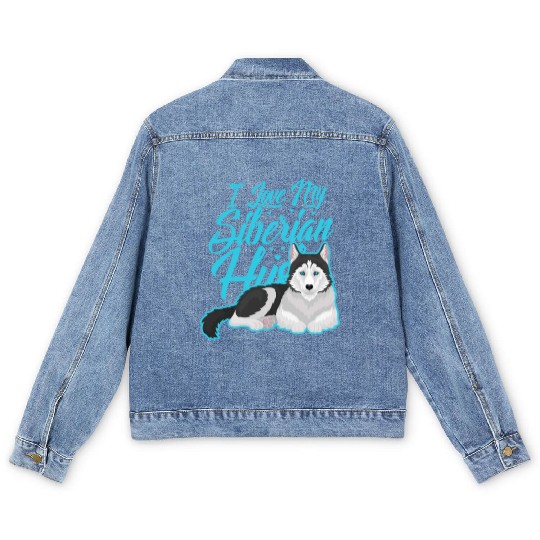 I Love My Siberian Husky Men's Denim Jackets
