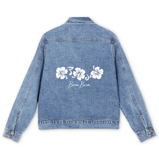 Bora Bora French Polynesia Hibiscus Flower Men's Denim Jackets