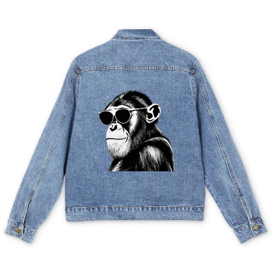 Chimpanzee with sunglasses Men's Denim Jackets
