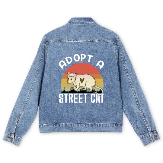 Adopt A Street Cat Funny Opossum Vintage Men's Denim Jackets