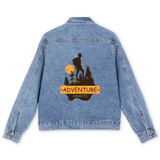 Adventure awaits print brown Men's Denim Jackets
