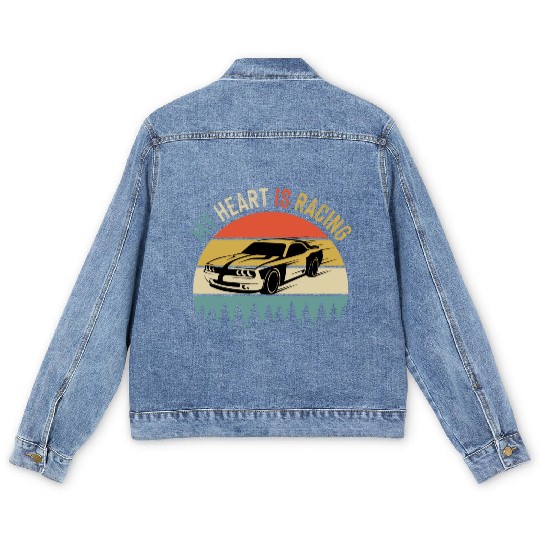 Fathers Day Retro Vintage Speedway Car Racing Men's Denim Jackets