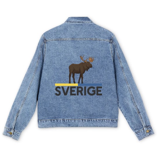 Sweden Flag Sverige Moose Men's Denim Jackets