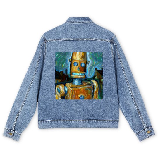 a van gogh painting of a cyberpunk robot Men's Denim Jackets