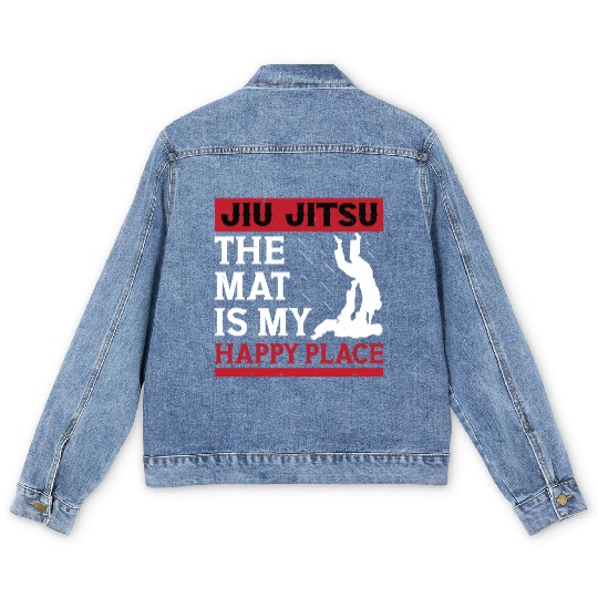 Jiu jitsu mat my happy place jujutsu martial arts Men's Denim Jackets