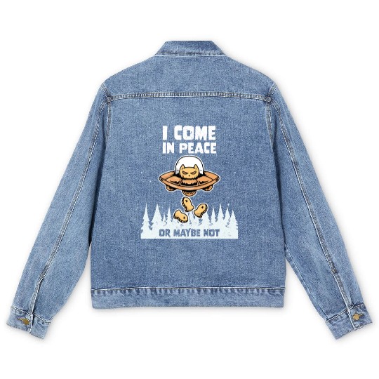 Alien Galaxy Cat Lover Come In Peace Or Maybe Not Men's Denim Jackets