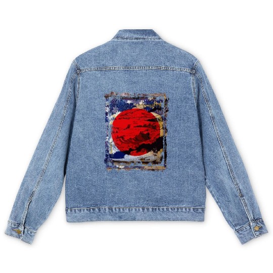 Japan Flag Red Circle Blue Mountain Collage Art 74 Men's Denim Jackets