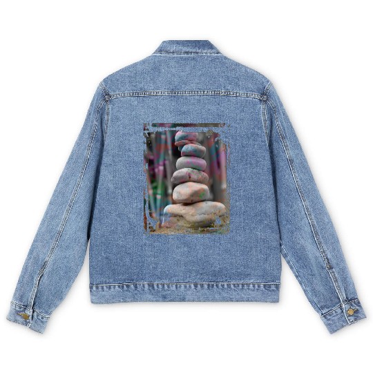 Japan Zen Buddhism Balancing Stones Rocks Bamboo Men's Denim Jackets