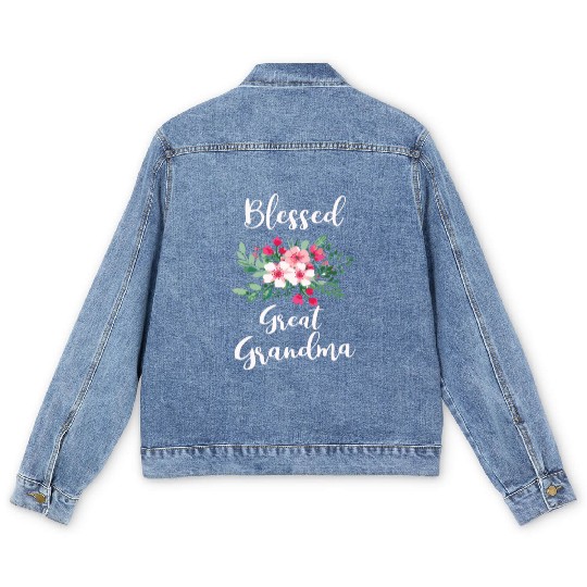 Blessed Great Grandma Flower Bouquet For Grandma Men's Denim Jackets