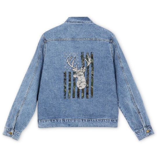 Buck Deer Hunting Camouflage Flag Hunter Men's Denim Jackets