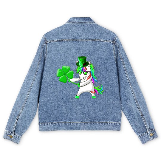 Flossing Unicorn St Patrick's Day Floss Dance Men's Denim Jackets