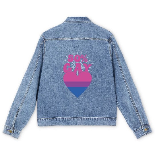 50% Gay Bisexual Pride Flag Heart LGBTQ Men's Denim Jackets