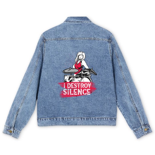 I Destroy Silence Drummer Band Music Beat Drum Men's Denim Jackets