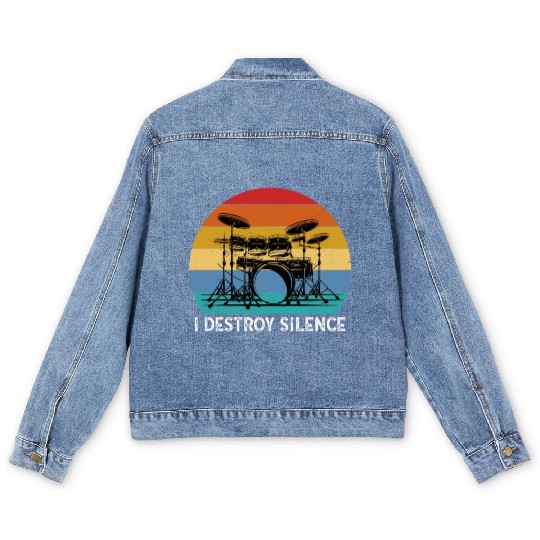 I Destroy Silence Drummer Band Music Beat Drum Men's Denim Jackets