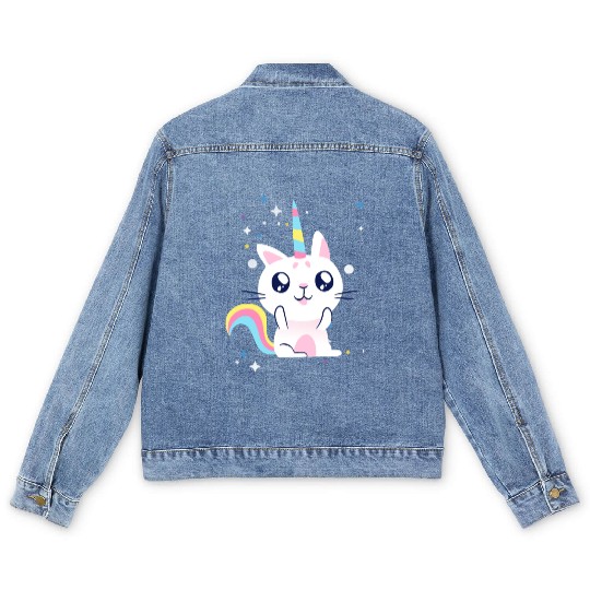 Cute Unicorn Cat Caticorn Girls Otaku Japanese Men's Denim Jackets