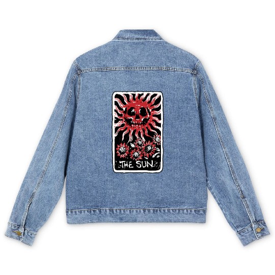 The Sun Blood Red Skeleton Skull Tarot Card Men's Denim Jackets