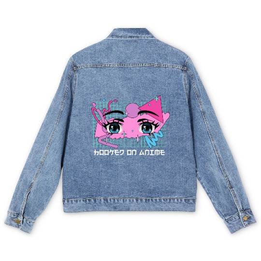 Hooked on Anime Japanese Kawaii Japan Cute Anime L Men's Denim Jackets