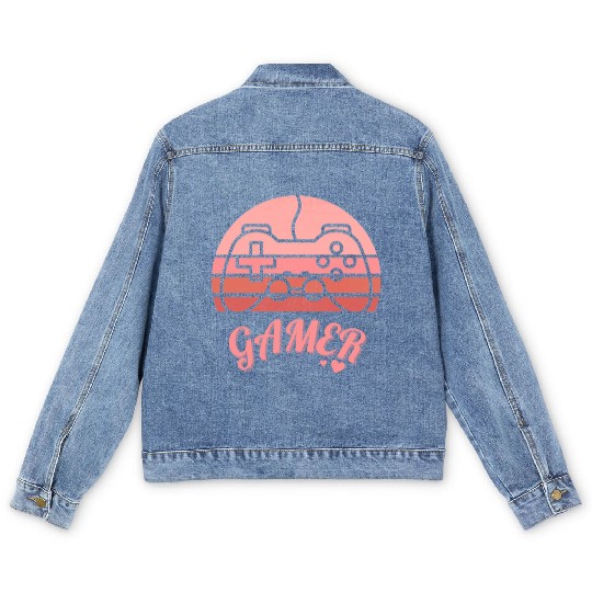 Pink Retro Gamer Valentine Day Men's Denim Jackets