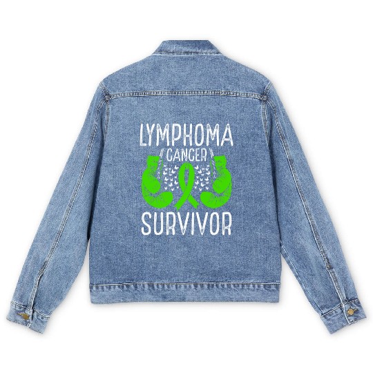 Lymphoma Cancer Survivor Awareness Ribbon Gloves Men's Denim Jackets