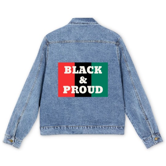 Black and Proud on a Red, Black, and Green Colors Men's Denim Jackets