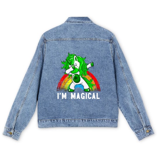Im Magical Irish Dabbing Unicorn Toddler St Patric Men's Denim Jackets