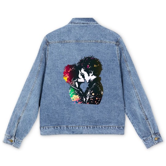 Sweet Couple's Loving Embrace, Valentine's Gift, Men's Denim Jackets