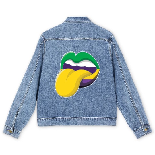 Tongue Lips Festival Parade Beads Mardi Gras Men's Denim Jackets
