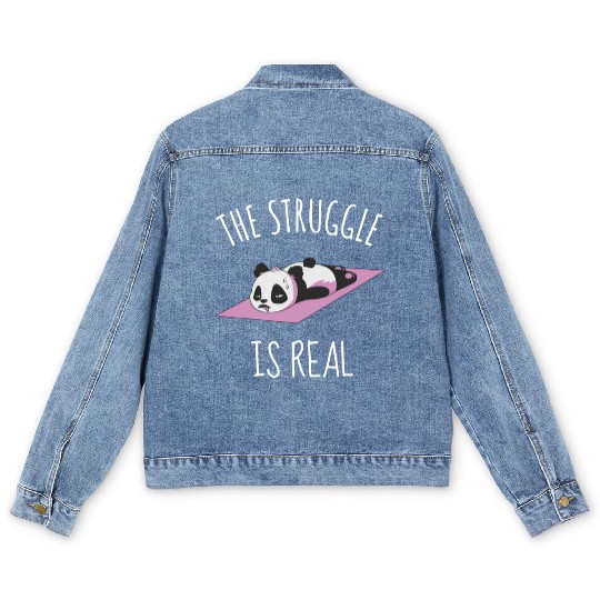 Funny Panda Women Yoga Gym Exercise The Struggle i Men's Denim Jackets