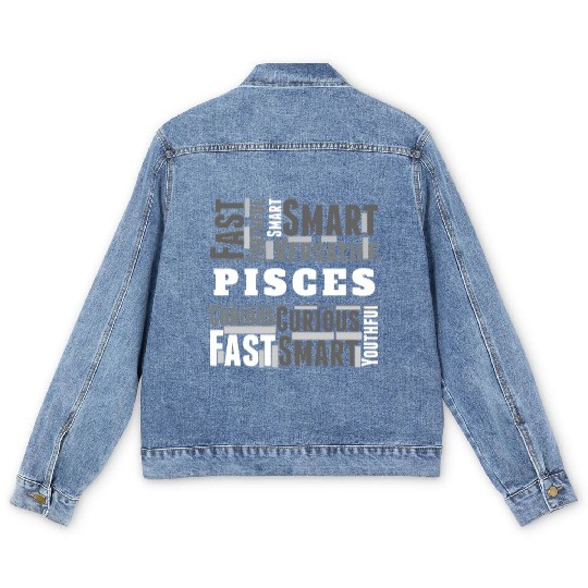 Pisces Zodiac Star Sign Word Cloud Square Monochro Men's Denim Jackets