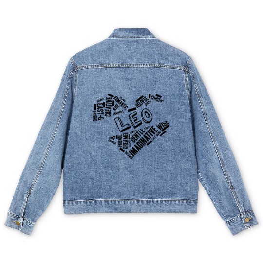 Leo Heart Word Cloud Doodle Astrology Zodiac Star Men's Denim Jackets