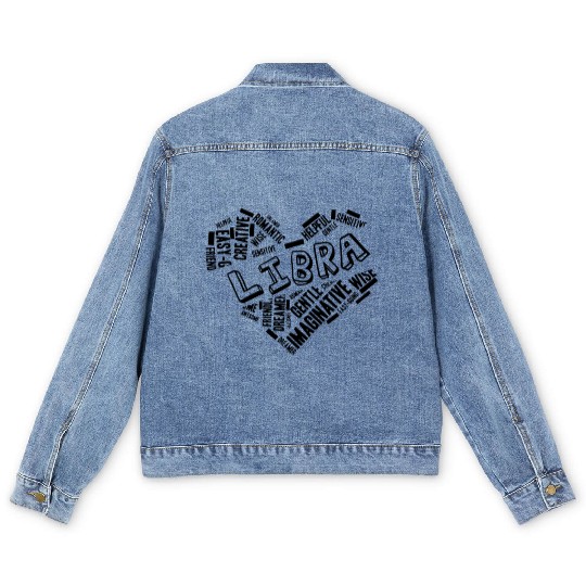 Libra Heart Word Cloud Doodle Astrology Zodiac Sta Men's Denim Jackets
