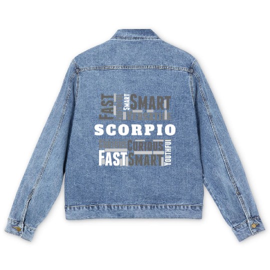 Scorpio Zodiac Star Sign Word Cloud Square Monochr Men's Denim Jackets