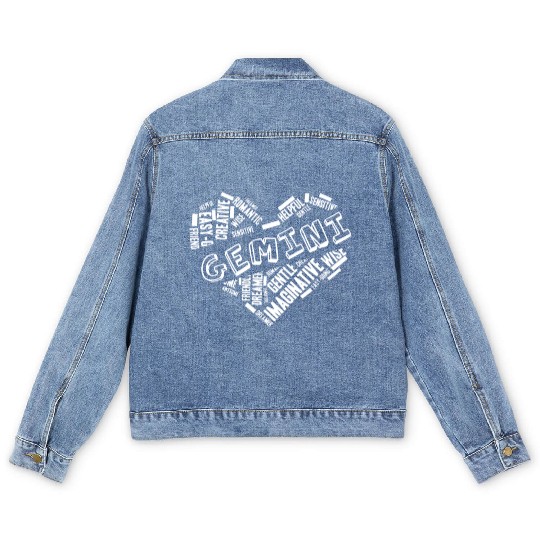 Gemini Heart Word Cloud Doodle Astrology Zodiac St Men's Denim Jackets