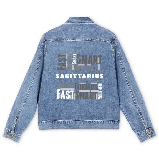 Sagittarius Zodiac Star Sign Word Cloud Square Mon Men's Denim Jackets